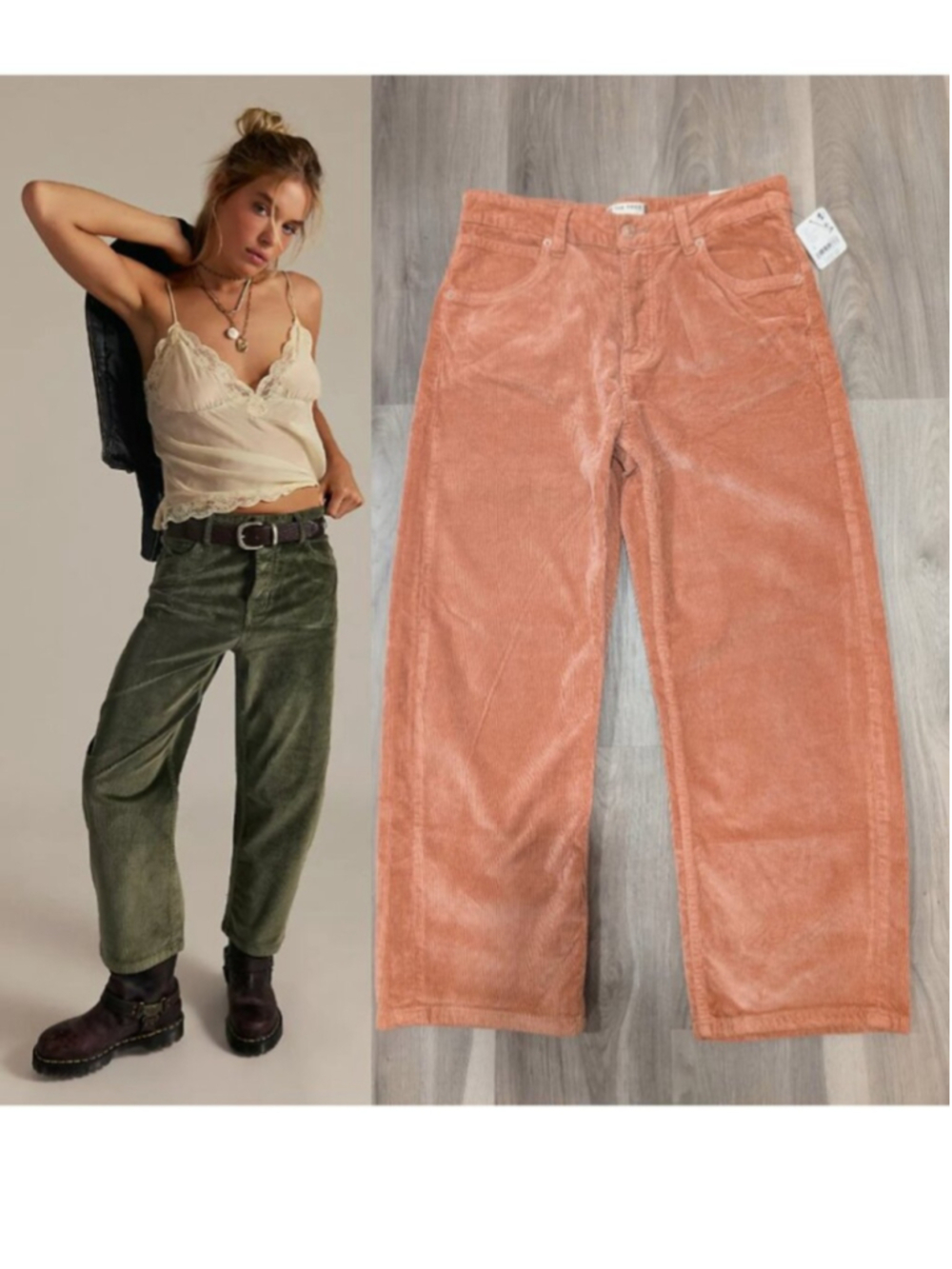 Free People | We The Free Deep Trance Corduroy Boyfriend Pants In Peach Peony